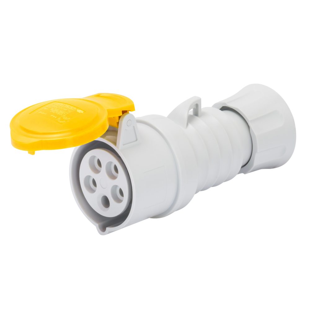  presa mobile diritta hp - ip44/ip54 - 2p+t 16a 100-130v 50/60hz - giallo - 4h - cablaggio rapido