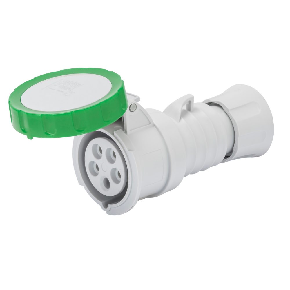  cee koppelcontactstop 2p+a 32a >50v 100/300hz - contrastekker recht hp - ip66/ip67/ip68/ip69 -groen - 10h - schroefdraad