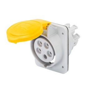 BASE FIJA DE EMPOTRAR A 10° HP - IP44/IP54 - 3P+N+T 32A 100-130V 50/60HZ - AMARILLO - 4H - CONEXIONADO RÁPIDO