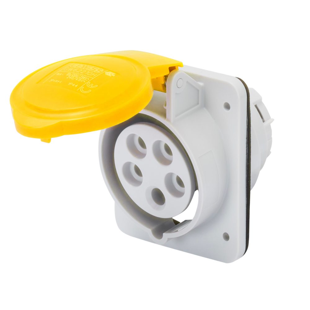 presa fissa da incasso a 10° hp - ip44/ip54 - 3p+n+t 32a 100-130v 50/60hz - giallo - 4h - cablaggio a vite