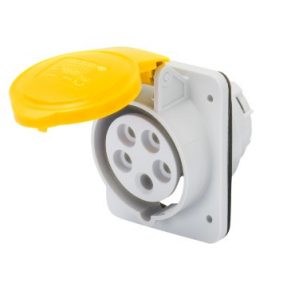 BASE FIJA DE EMPOTRAR A 10° HP - IP44/IP54 - 2P+T 32A 100-130V 50/60HZ - AMARILLO - 4H - CONEXIONADO DE TORNILLO