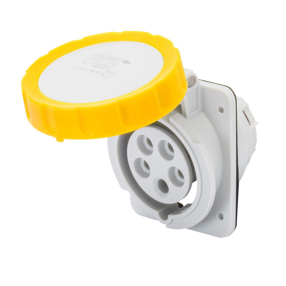  anbausteckdosen 10° hp - ip66/ip67 - 3p+n+e 32a 100-130v 50/60hz - gelb - 4h - schraubkontakten