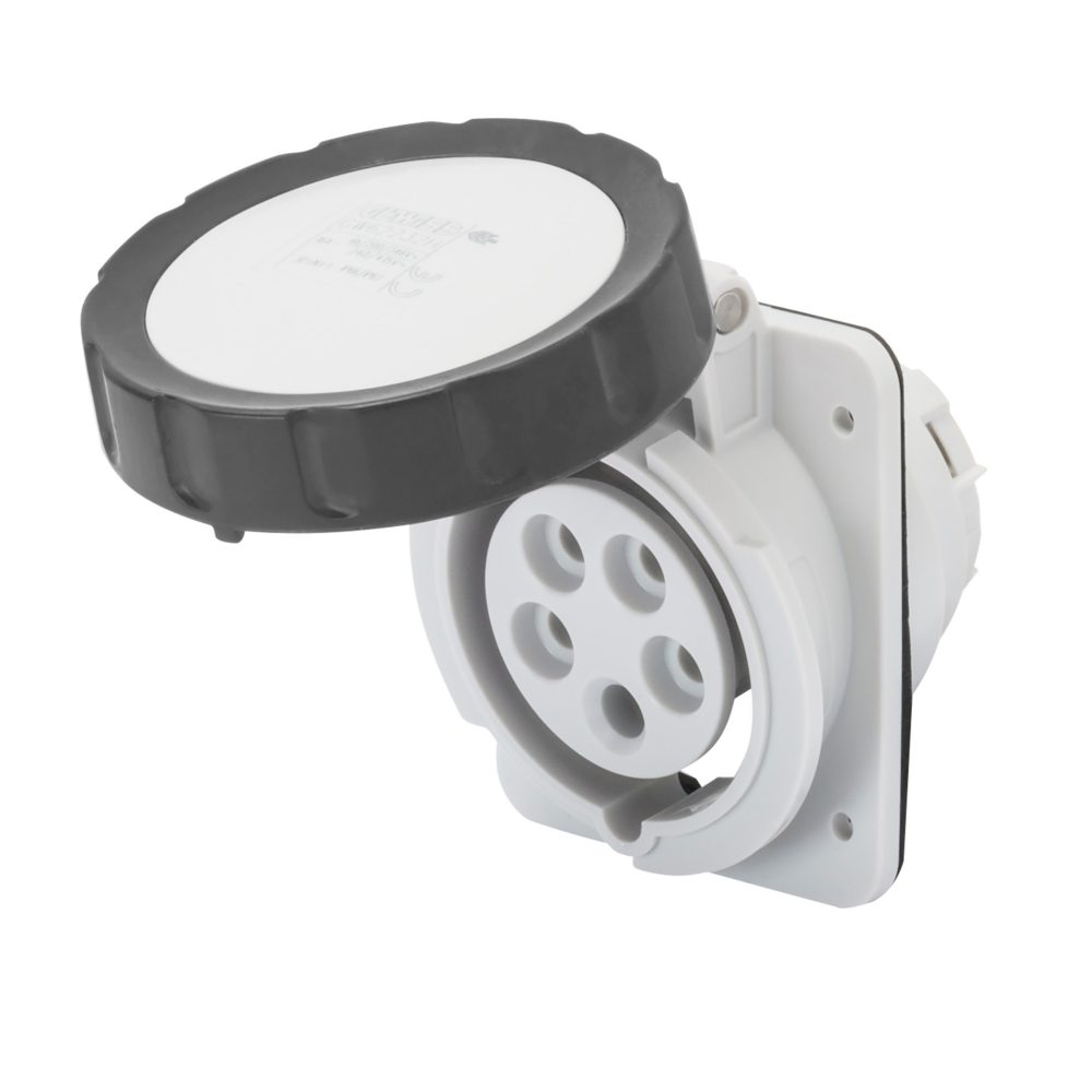  10° angled flush-mounting socket-outlet hp - ip66/ip67 - 2p+e 16a 480-500v 50/60hz - black - 7h - screw wiring