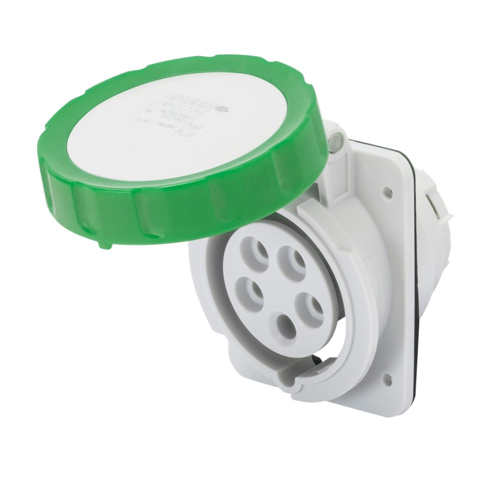  anbausteckdosen 10° hp - ip66/ip67 - 3p+e 16a >50v >300-500hz - grün - 2h - schraubkontakten