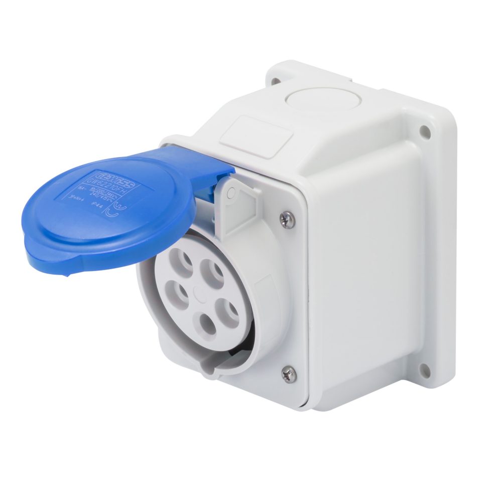  aufbausteckdosen 10° - ip44 - 3p+e 32a 200-250v 50/60hz - blau - 9h - schraubkontakten