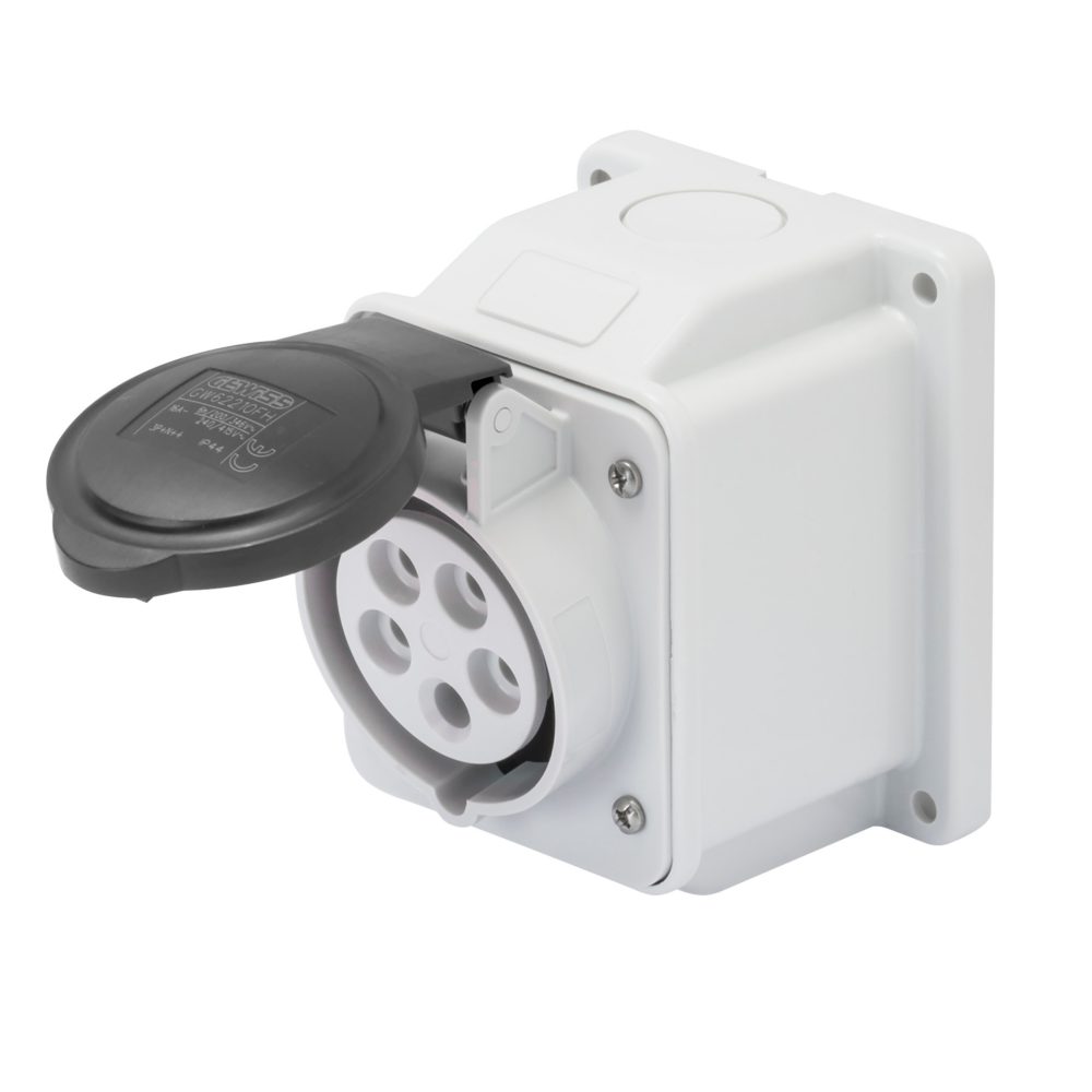  presa fissa da parete a 10° - ip44 - 3p+n+t 16a 480-500v 50/60hz - nero - 7h - cablaggio a vite