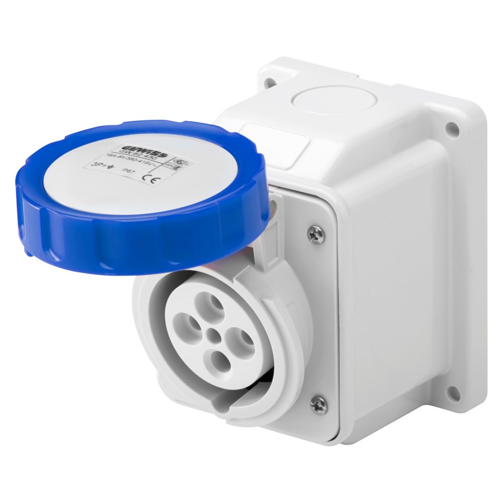  10° angled surface-mounting socket-outlet - ip67 - 3p+n+e 32a 200-250v 50/60hz - blue - 9h - screw wiring