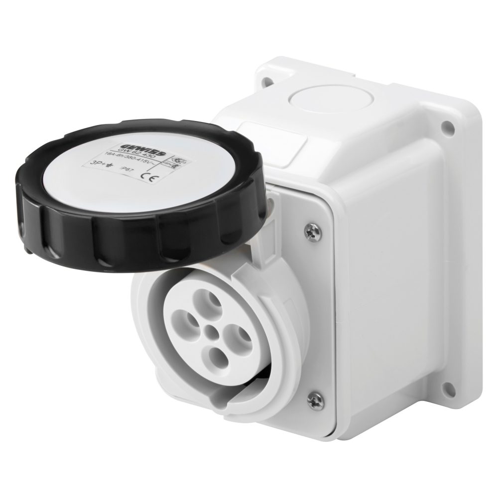  presa fissa da parete a 10° - ip67 - 3p+n+t 16a 480-500v 50/60hz - nero - 7h - cablaggio a vite