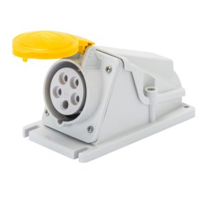 BASE FIJA DE PARED A 90° - IP44 - 2P+T 16A 100-130V 50/60HZ - AMARILLO - 4H - CONEXIONADO DE TORNILLO