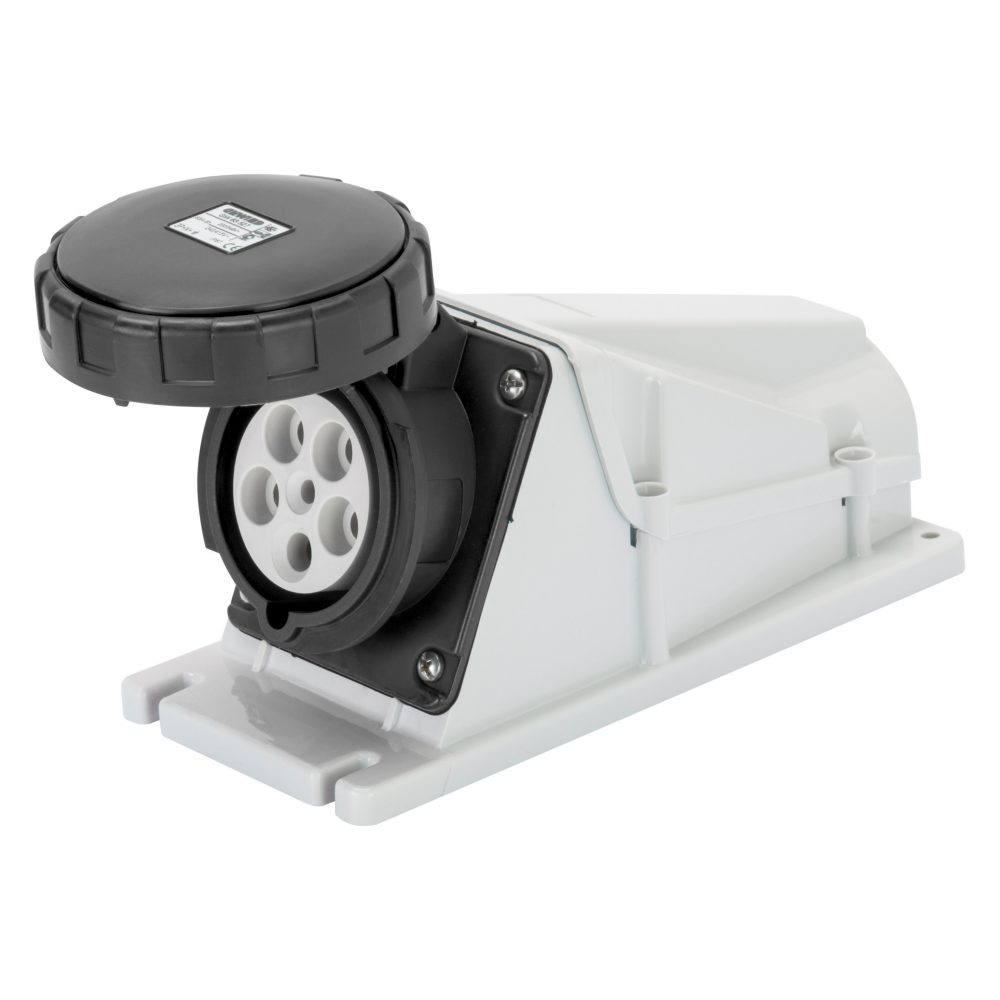  cee wandcontactdoos 3p+n+a 125a 480/500v 50/60hz - zwart - 7h - opbouw haaks - ip67 + schroefdraad aansluiting