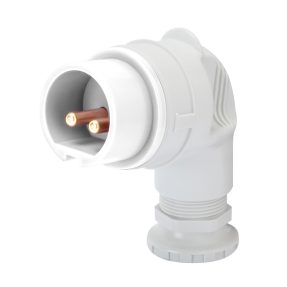 clavija a 90° móvil - ip44 - 2p 16a 40-50v 50-60hz - blanco - 12h - conexionado de tornillo
