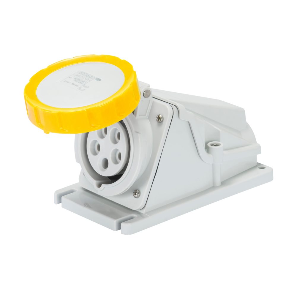  aufbausteckdosen 90° - ip67 - 3p+e 32a 100-130v 50/60hz - gelb - 4h - schraubkontakten