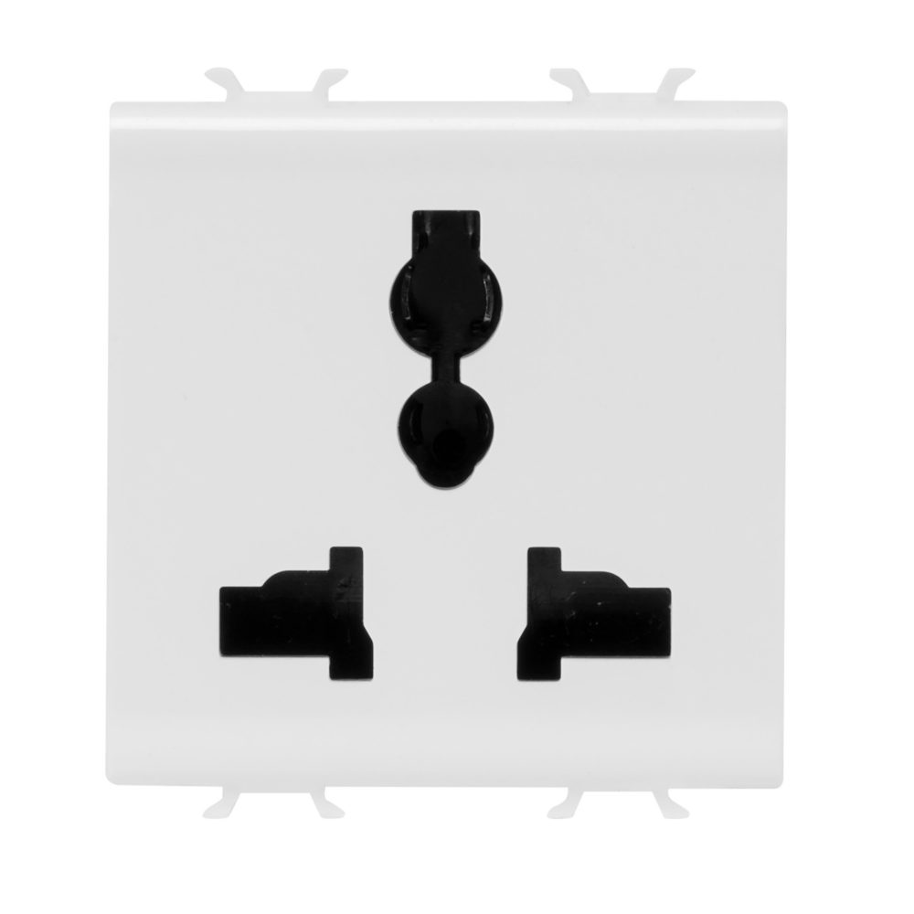  multistandard socket-outlet 2p+e - 13 a/250 v ac - 15 a/127 v ac - 2 modules - glossy white - chorusmart