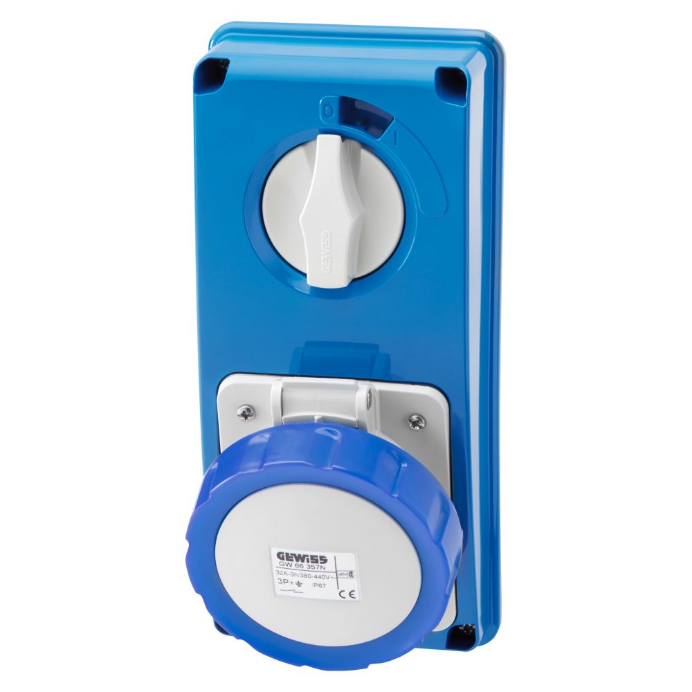  prise verticale interverrouillée - sans fond - sans base porte-fusibles - 3p+n+t 32a 200-250v - 50/60hz 9h - ip67