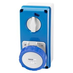 VERTICAL FIXED INTERLOCKED SOCKET OUTLET - WITH BOTTOM - WITHOUT FUSE-HOLDER BASE - 2P+E 32A 200-250V - 50/60HZ 6H - IP67