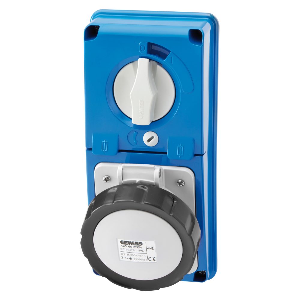 prise verticale interverrouillée - sans fond - avec base porte-fusibles - 3p+t 32a 480-500v - 50/60hz 7h - ip67