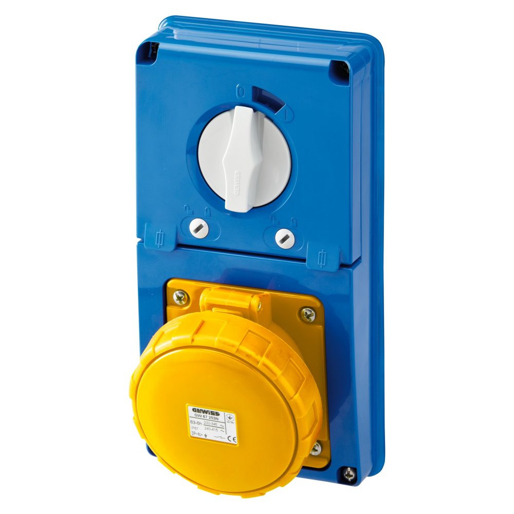  verticaal bevestigde vergrendelde contactdoos - zonder bodem - met zekeringhouder - 2p+a 63 a 100-130 v - 50/60 hz 4h - ip67