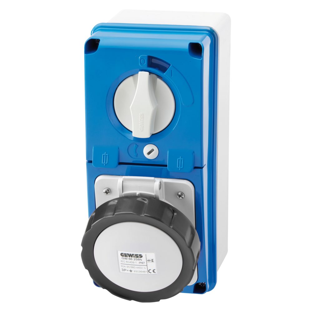  prise verticale interverrouillée - avec fond - avec base porte-fusibles - 3p+n+t 16a 480-500v - 50/60hz 7h - ip67