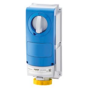 PRESA FISSA INTERBLOCCATA VERTICALE - SENZA FONDO - SENZA BASE PORTAFUSIBILI - IMPIEGHI GRAVOSI - 3P+T 32A 100 - 130V - 50/60HZ 4H - IP66