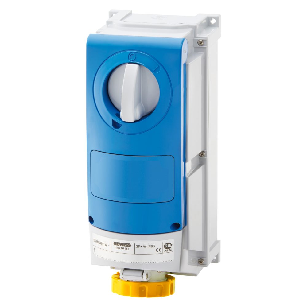  vertikale verriegelbare steckdose - mit gehäuse - o/s - für erschwerte einsatzbedingungen - 3p+e 32a 100 - 130v - 50/60hz 4h - ip66