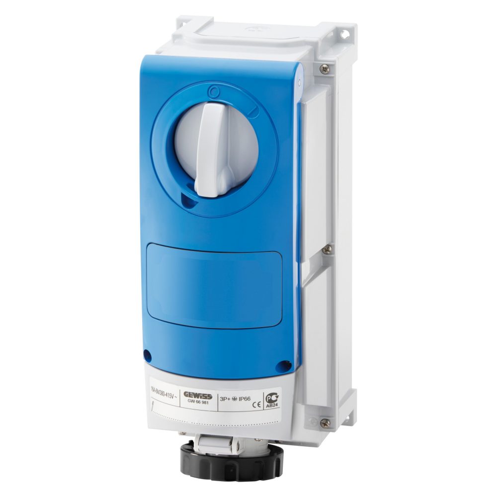  vertical fixed interlocked socket outlet - with bottom - without fuse-holder base - for heavy-duty use - 3p+n+e 16a 480 - 500v - 50/60hz 7h - ip66