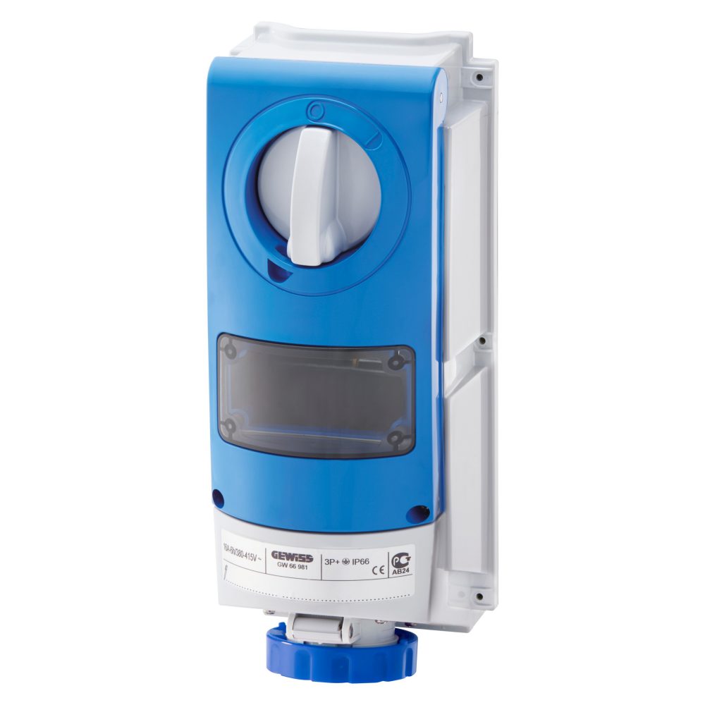  vertical fixed interlocked socket outlet - without bottom - for mounting modular devices - for heavy-duty use - 3p+e 32a 200-250v-50/60hz 9h ip66