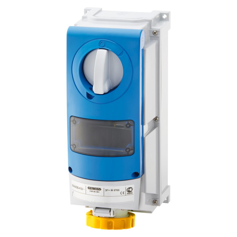  verticaal bevestigde vergrendelde contactdoos-met bodem-voor montage van modulaire apparaten-voor zwaar gebruik-3p+a 32a 100-130v-50/60hz 4h-ip66
