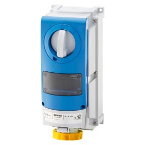 vertical fixed interlocked socket outlet - with bottom -for mounting modular devices - for heavy-duty use - p+e 16a 100-130v-50/60hz 4h-ip66