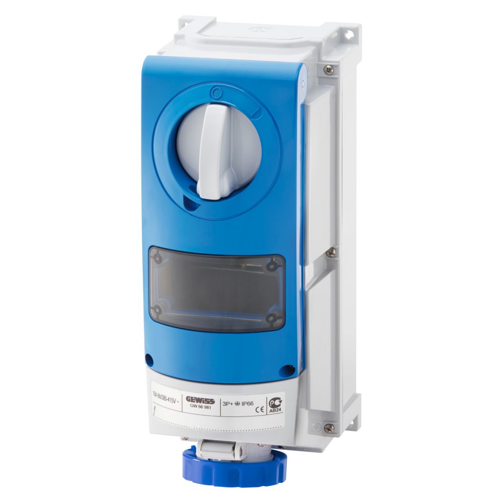  vertical fixed interlocked socket outlet - with bottom -for mounting modular devices - for heavy-duty use - 3p+n+e 32a 200-250v-50/60hz 9h-ip66