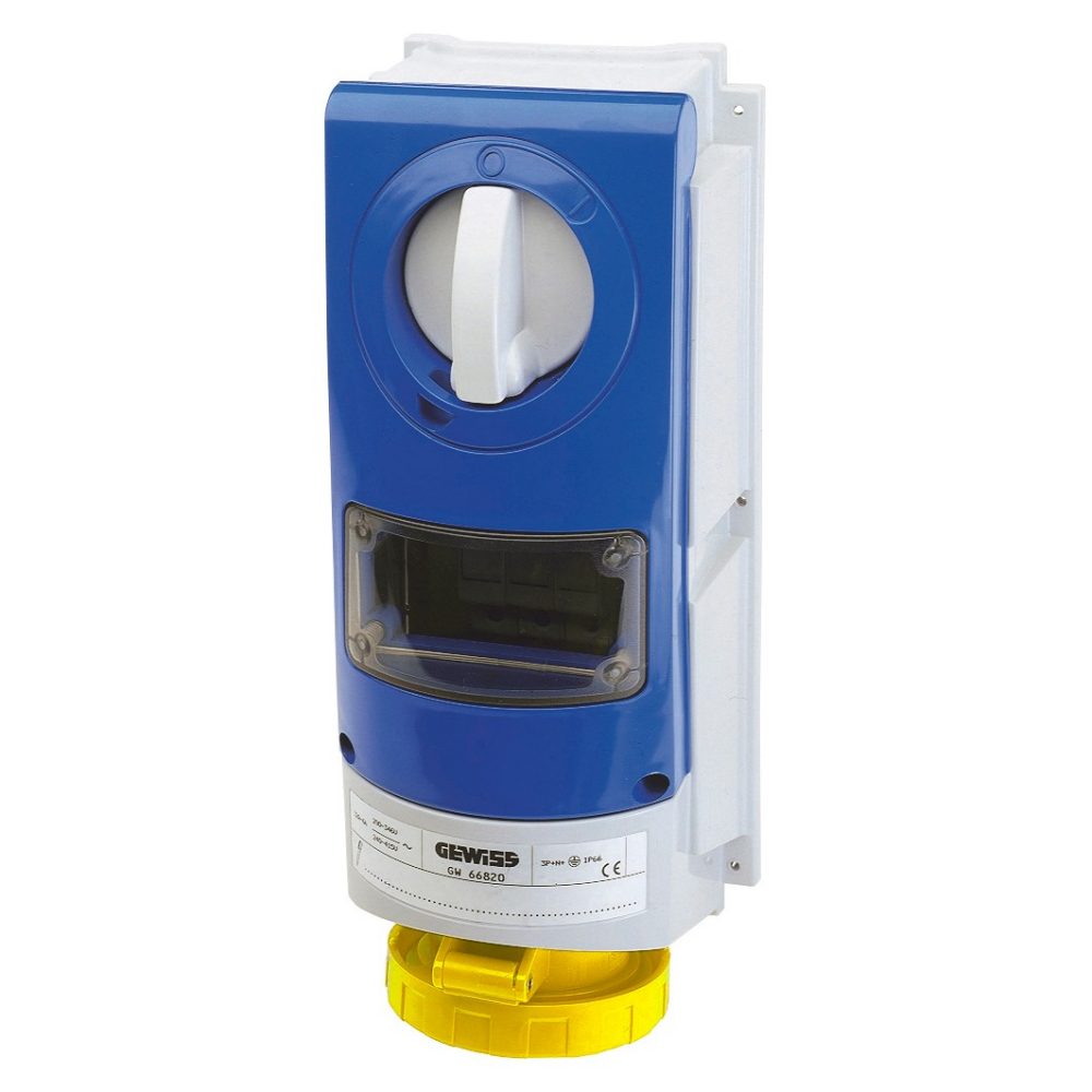  vertical fixed interlocked socket outlet - without bottom - for heavy-duty use - with fuse-holder base - 3p+n+e 32a 100-130v-50/60hz 4h - ip66