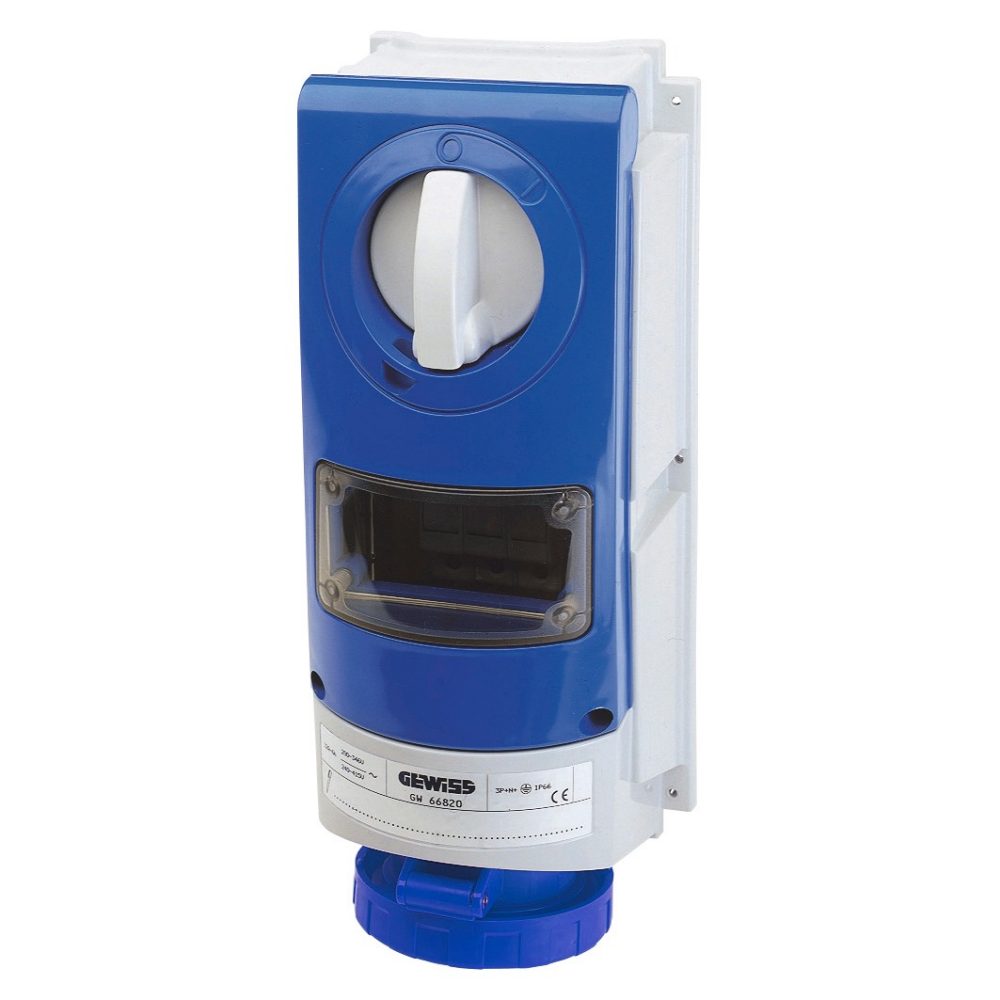  presa fissa interbloccata verticale - senza fondo - impieghi gravosi - con base portafusibili - 3p+t 32a 200-250v-50/60hz 9h - ip66