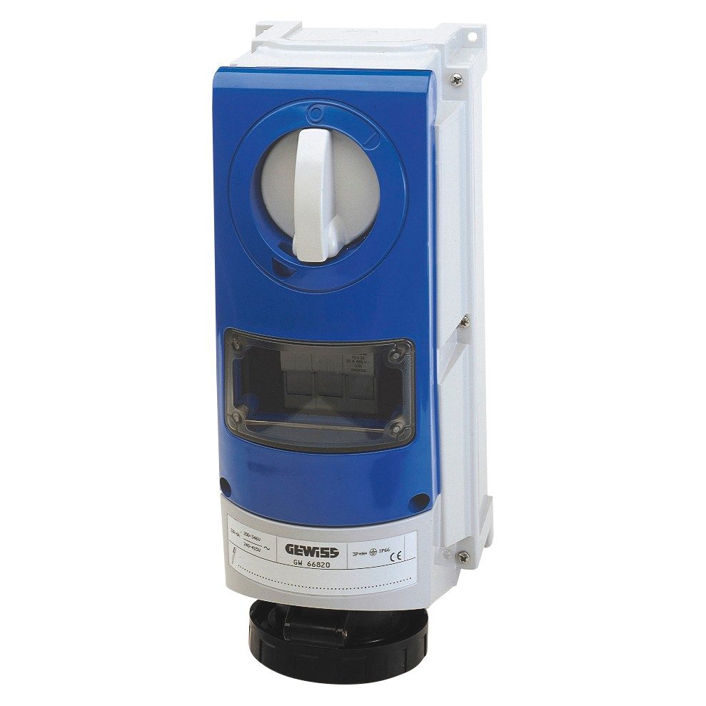  vertikale verriegelbare steckdose - mit gehäuse - mit sicherungssockel - 3p+n+e 63a 480-500v-50/60hz 7h - ip66