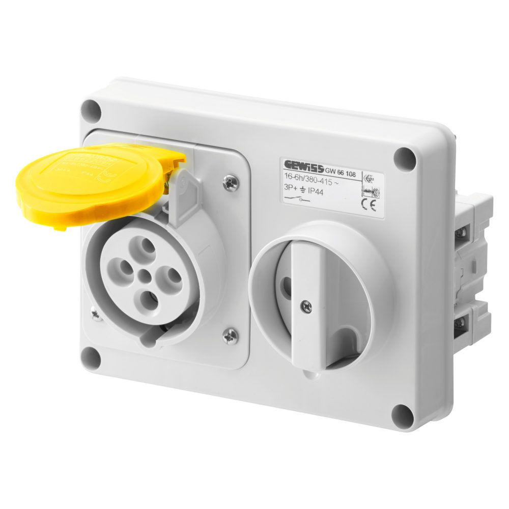  presa fissa interbloccata orizzontale - senza fondo - senza base portafusibili - 3p+n+t 32a 100-130v - 50/60hz 4h - ip44