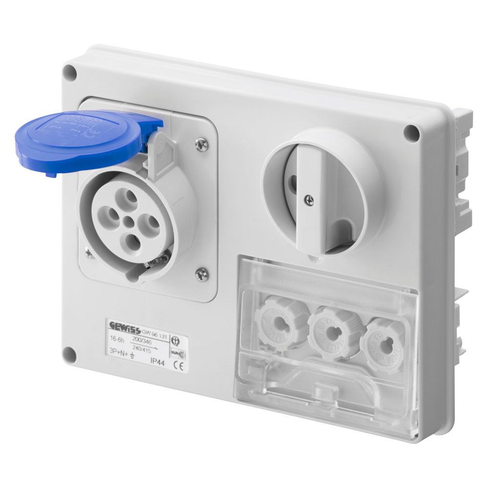  vaste vergrendelde horizontale wandcontactdoos - zonder bodem - met zekeringhouder - 3p+n+a 16 a 200-250 v - 50/60 hz 9h - ip44