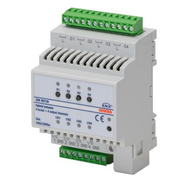 4-kanaals KNX-actuator van 10 A + 4 universele ingangen - IP 20 - DIN-railmontage