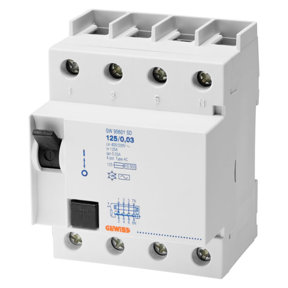  interruttore differenziale puro - idp - 4p 125a tipo a istantaneo idn=0,03a - 4 moduli
