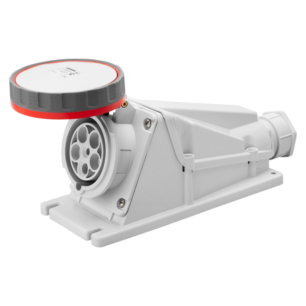  úhlová zásuvka 90° pro montáž na povrch – ip67 – 3p+n+e 125 a 380-415 v 50/60 hz – červená – 6h – šroubové připojení
