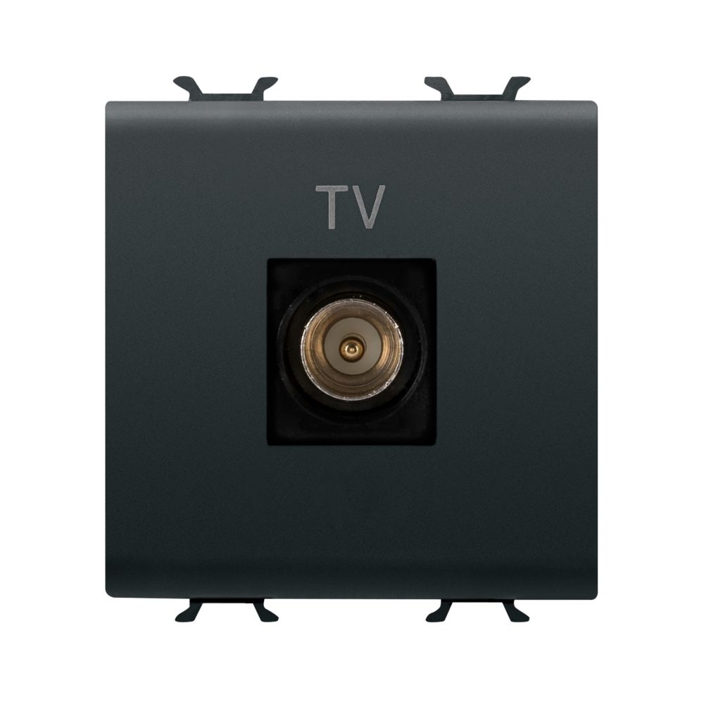  presa coassiale tv schermatura classe a - connettore iec maschio 9,5mm - diretta - 2 moduli - nero satinato - chorusmart