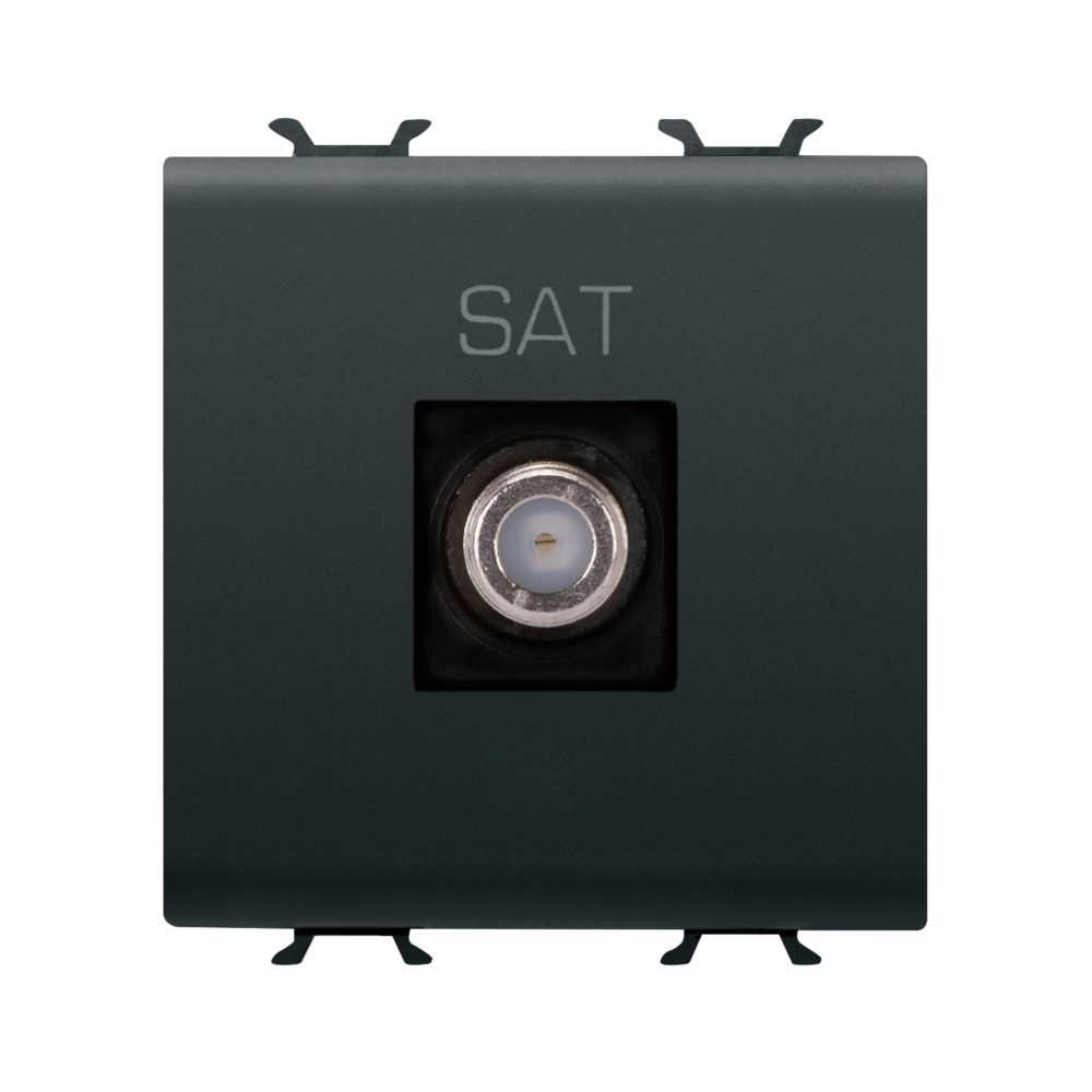  coaxial tv socket-outlet, class a shielding - female f connector - direct - 2 module - satin black - chorusmart