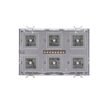 Multipulsador touch 6 canais KNX com símbolos intercambiáveis.