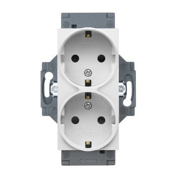  STECKDOSE DEUTSCHR STANDARD 250V ac - SCHRAUBKLEMMEN - MIT KLEMMENSCHRAUBEN VORNE - DOPPELT - 2P+E 16A - WEISS - DAHLIA