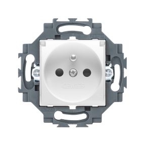 prise standard français 250vca - connexion à vis - serrage frontal - avec couvercle - 2p+t 16a - blanc - dahlia
