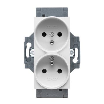  STECKDOSE FRANZÖSISCHER STANDARD 250V ac - MIT KLEMMENSCHRAUBEN VORNE - DOPPELT - 2P+E 16A - WEISS - DAHLIA