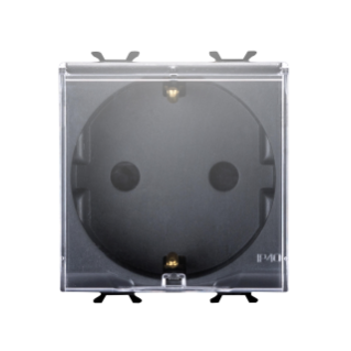 GERMAN STANDARD SOCKET-OUTLET 250V ac - 2P+E 16A - 2 MODULES - WITH COVER - SATIN BLACK - CHORUS