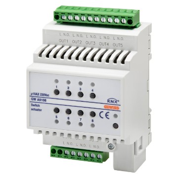 8-kanaals KNX-actuator van 10 AX - IP20 - DIN-railmontage