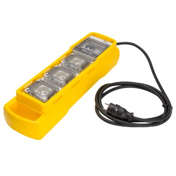 Coffret étanche Q-DIN 5 ASC avec enveloppe antichoc jaune, câble et fiche NF - IP65 Coffret étanche Q-DIN 5 ASC avec enveloppe antichoc jaune, câble et fiche NF - IP65