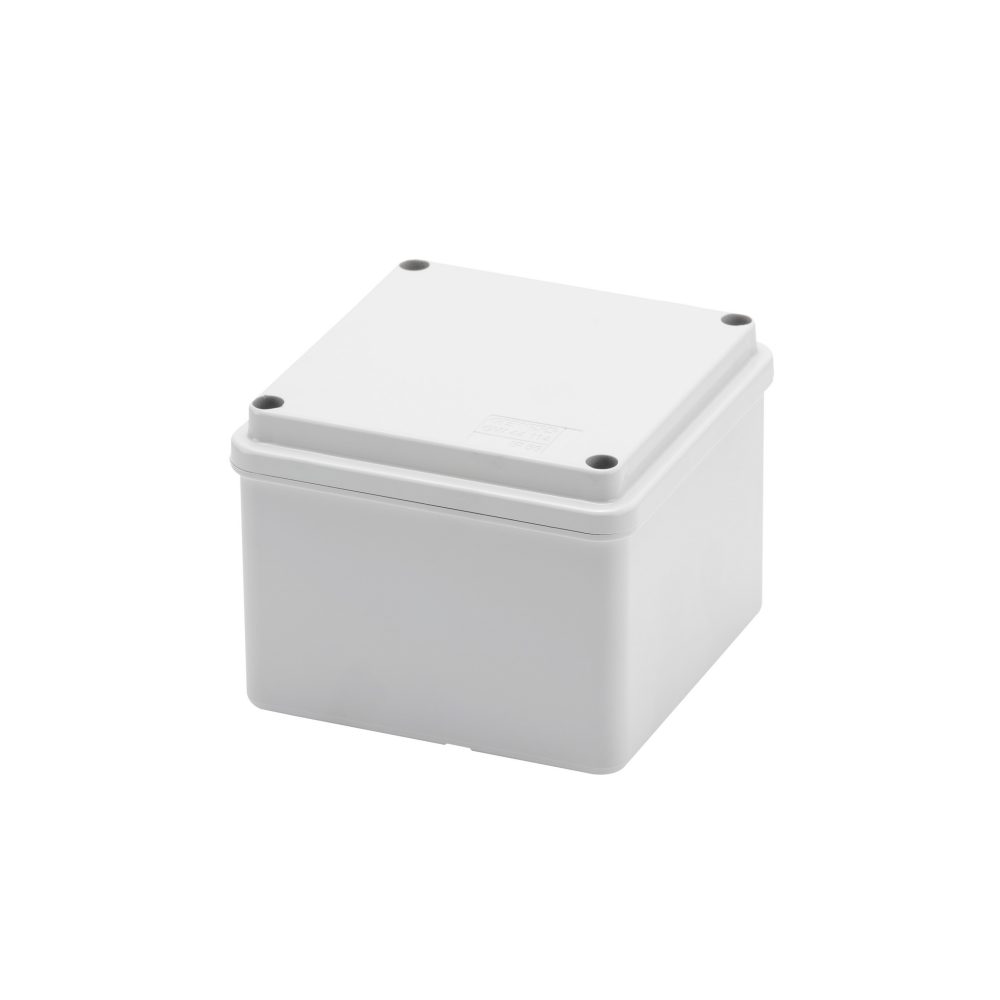  cassetta di derivazione con fondo ad alta capienza e coperchio basso a vite - ip56 - dimensioni interne 100x100x80 - pareti lisce - grigio ral 7035