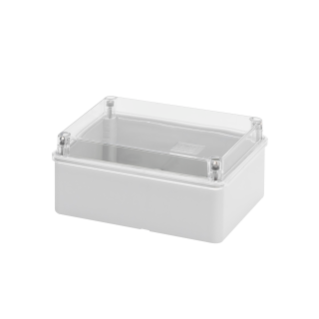 ABZWEIGKÄSTEN  UND FÜR ELEKTRISCHE UND ELEKTRONISCHE GERÄTE - FLACHER TRASPARENTER DECKEL - IP56 - INNEN-ABMESSUNGEN 150X110X70 - GLATTEN WÄNDEN