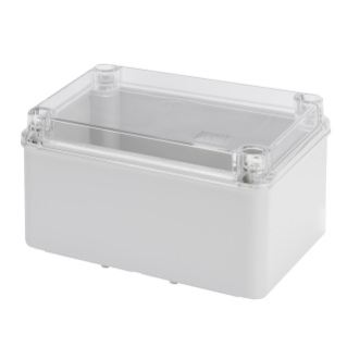 ABZWEIGKÄSTEN MIT HOHEM  FASSUNGSVERMÖGEN UND TRASPARENTER FLACHER SCHRAUBBARER DECKEL - IP56 - INNEN-ABMESSUNGEN 380X300X170 - GLATTEN WÄNDEN - GRAU