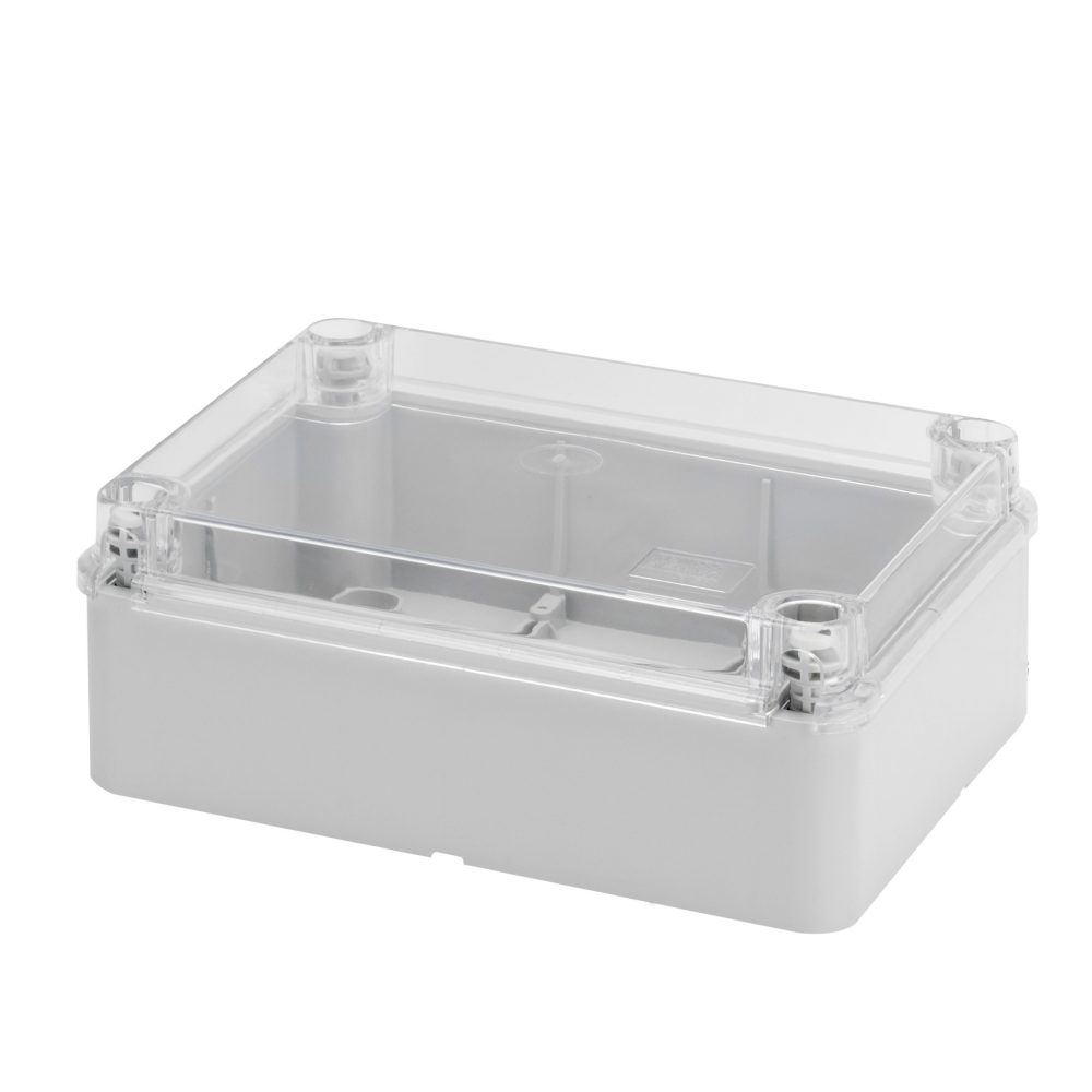  box for junctions and for electric and electronic equipment - with transparent plain lid - ip56 - internal dimensions 190x140x70 - with smooth walls